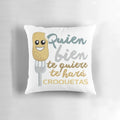 Soft and plush pillow shaped like delicious croquetas, a Spanish fried appetizer.