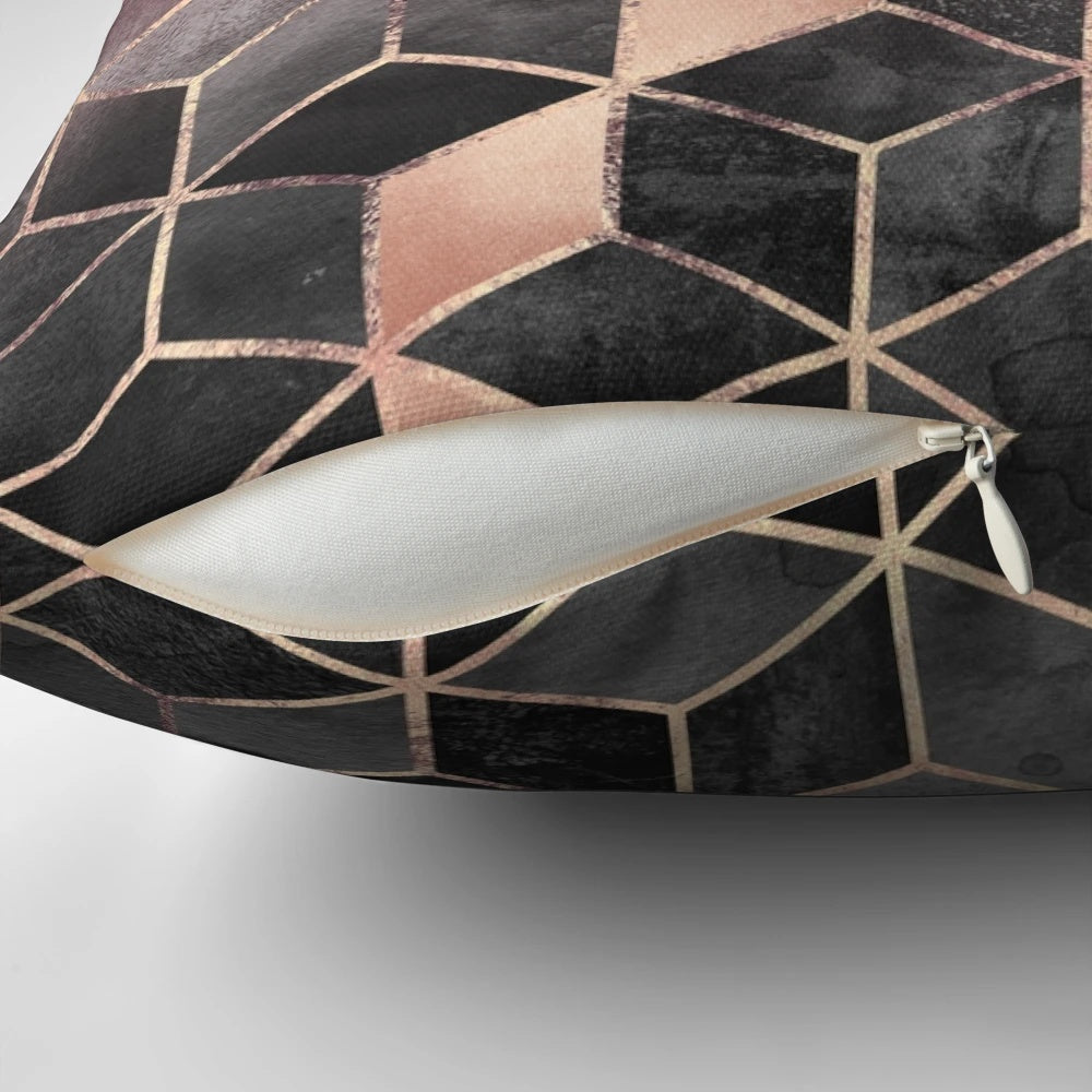 Modern abstract pink and grey geometric cubes pattern decorative pillow