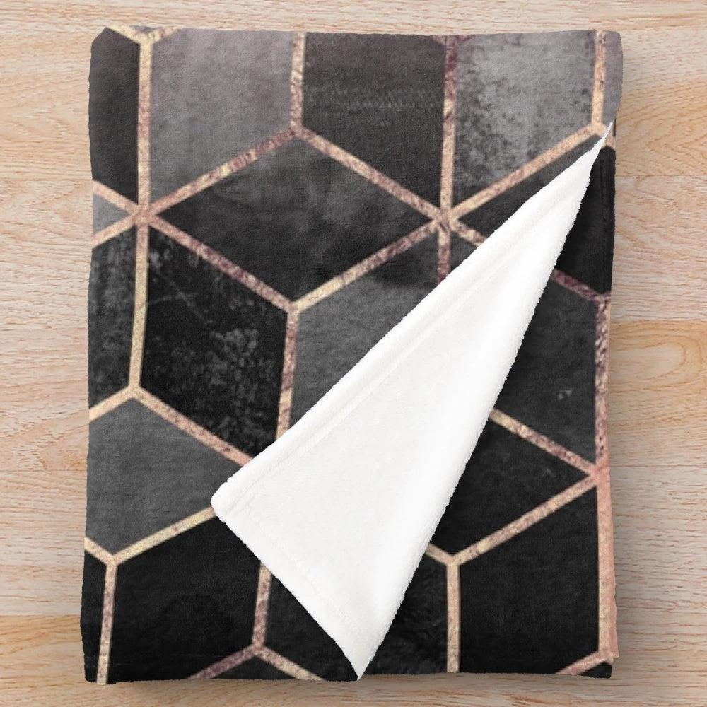 Gradient Cubes Plush Blanket with Artistic Abstract Geometric Design
