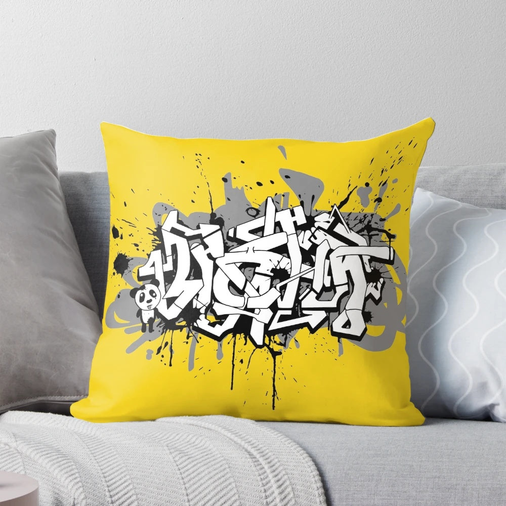 Graffiti-style custom pillow with vibrant, artistic design for urban home décor