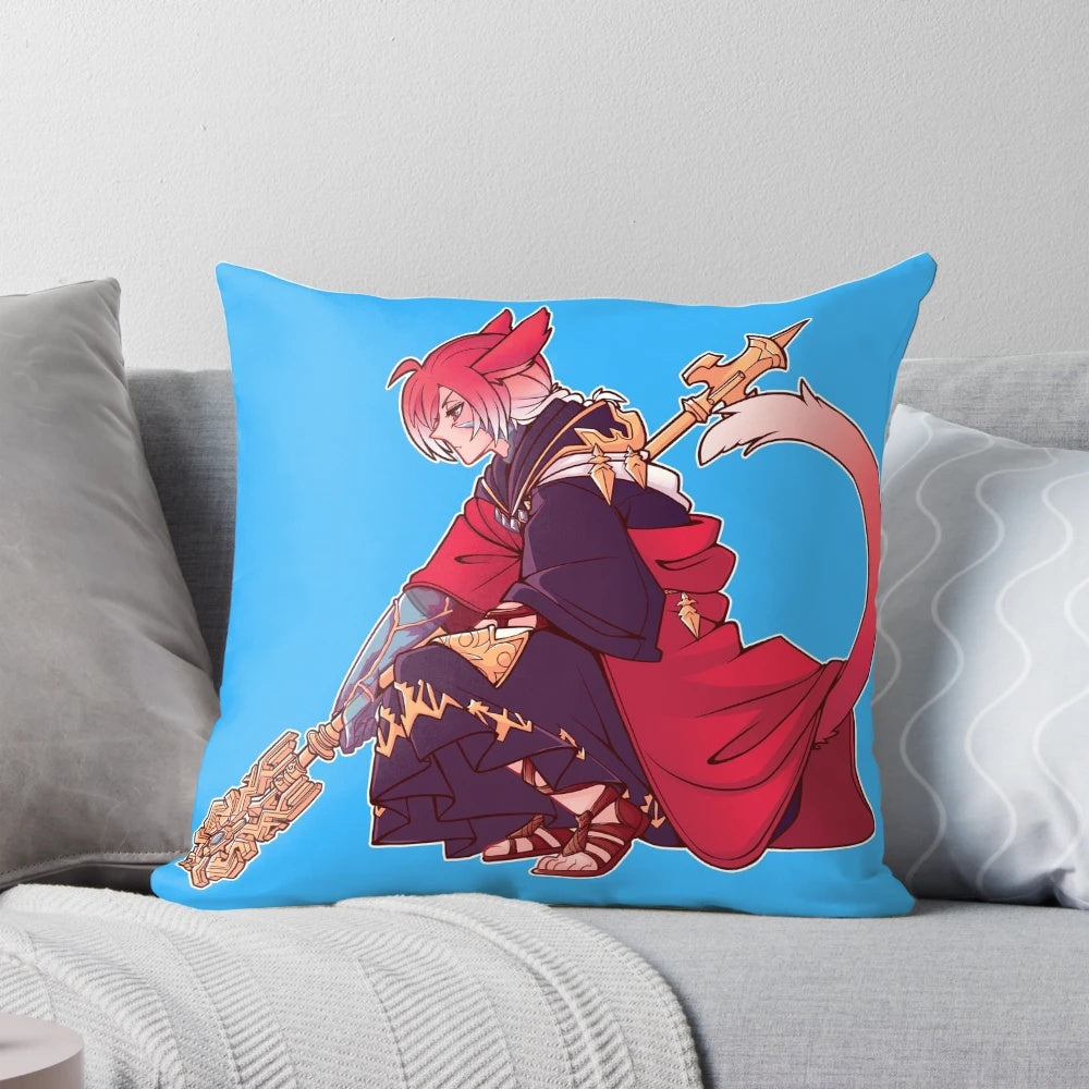 Graha Tia FFXIV Miqote Anime Pillow, featuring the popular character from Final Fantasy XIV