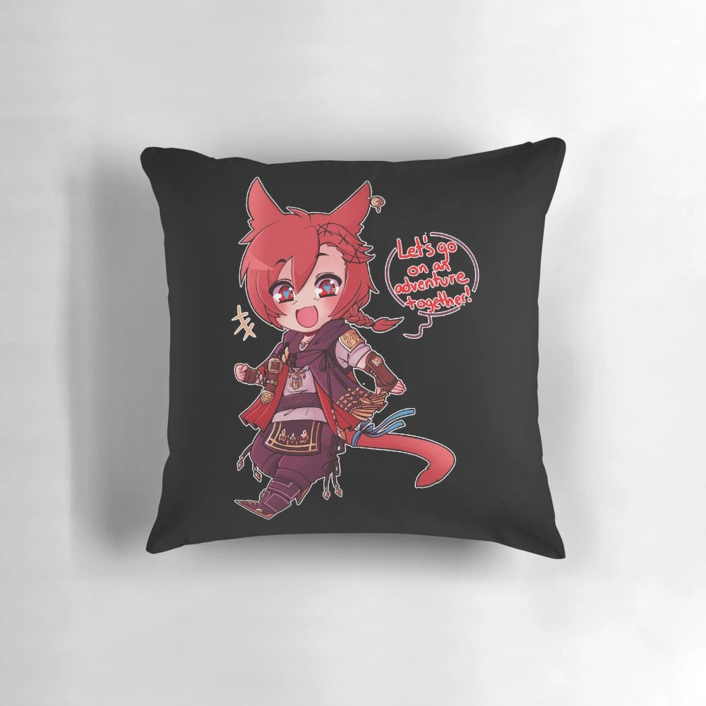 A high-quality decorative pillow featuring an illustration of the character Graha Tia from the video game Final Fantasy XIV.