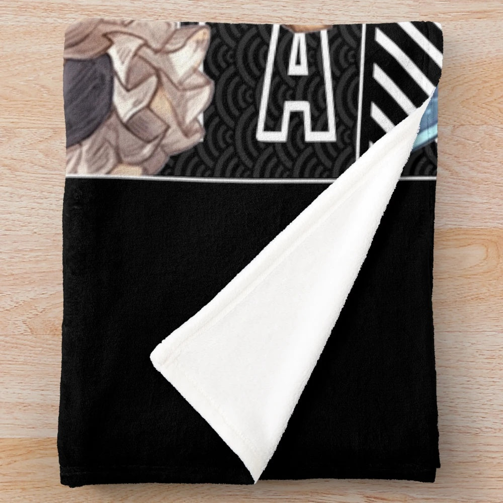 Granblue Fantasy-inspired plush blanket featuring characters Gran, Lyria, and Rackam