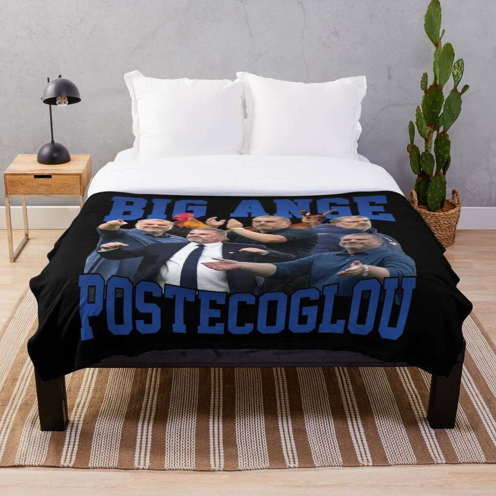 Graphic plush blanket featuring a design of Big Ange Postecoglou, the manager of Tottenham Hotspur