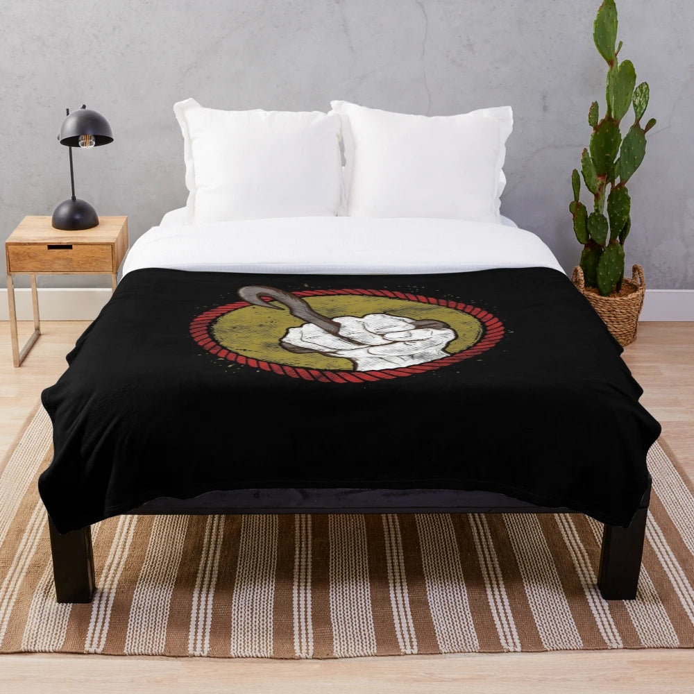 Graphic plush blanket featuring a longshoreman hook design