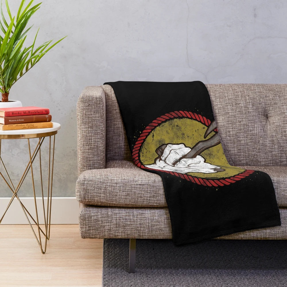 Graphic plush blanket featuring a longshoreman hook design