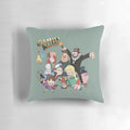 Gravity Falls characters decorative throw pillow featuring Bill Cipher, Mabel, Dipper, Wendy, Soos, and Gideon.