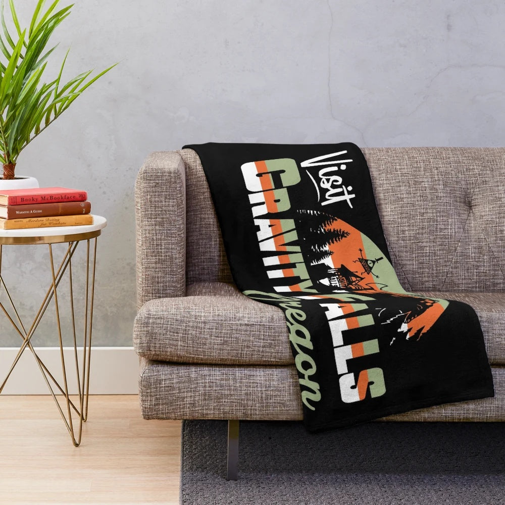 Cozy Gravity Falls inspired plush blanket with characters Dipper, Mabel, and Bill Cipher