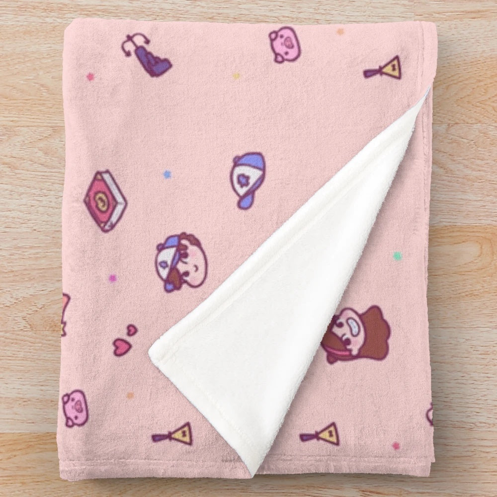 Gravity Falls inspired plush blanket featuring characters like Dipper, Mabel, and Bill Cipher