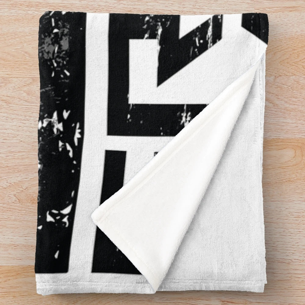 Downhill mountain biking silhouette design on a plush blanket