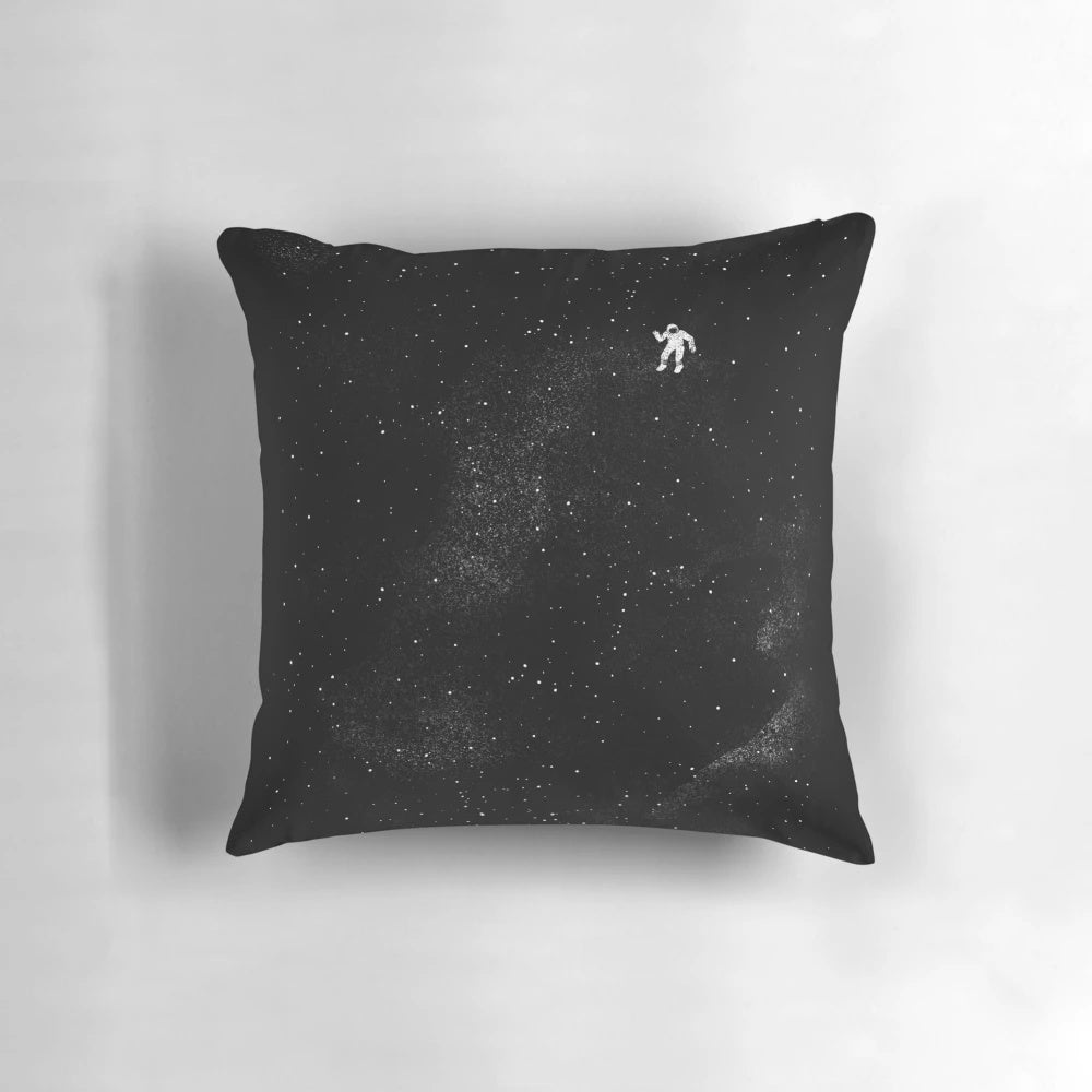 Gravity Pillow featuring a cosmic galaxy design with stars, planets, and an astronaut