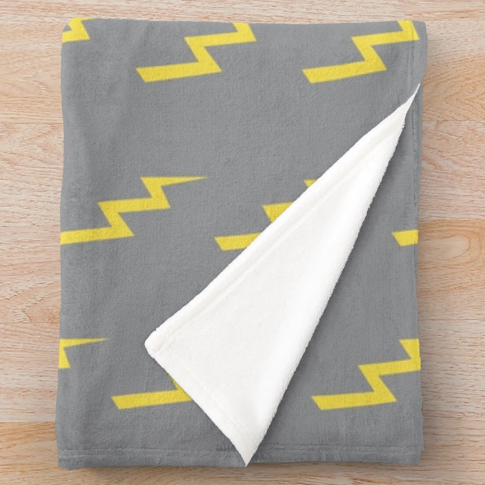 Gray and yellow lightning bolt print plush blanket for modern spring and summer home decor