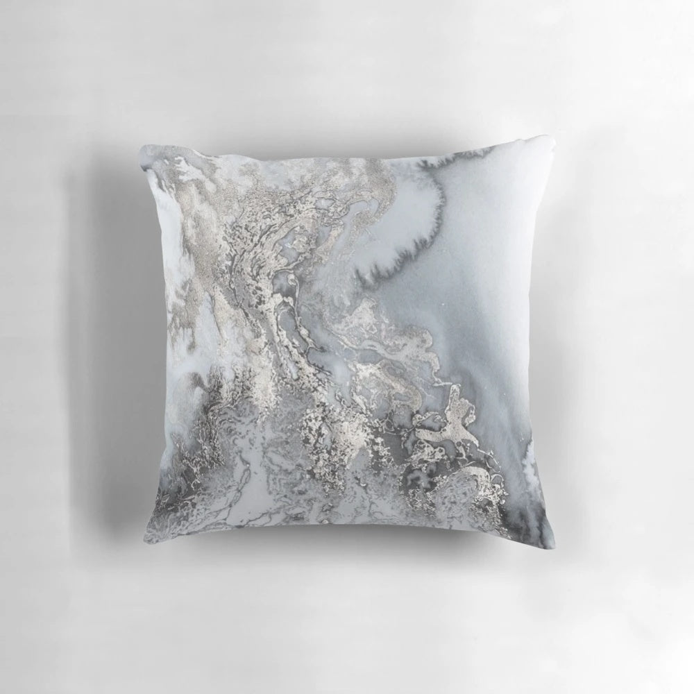 Gray silver marble print decorative throw pillow for home and office