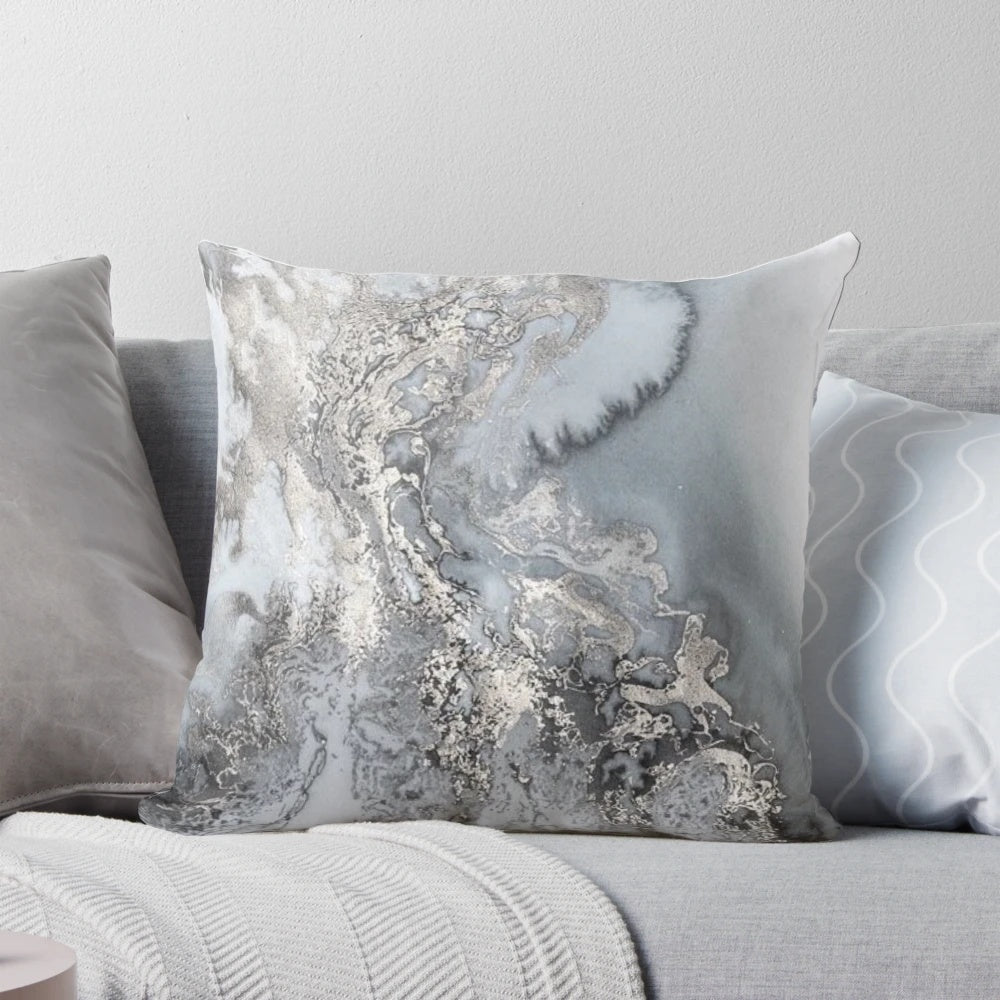 Gray silver marble print decorative throw pillow for home and office
