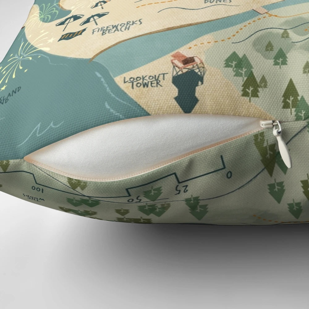 Graphic illustration pillow featuring a map of Camp Half-Blood from the Percy Jackson and Heroes of Olympus book series.