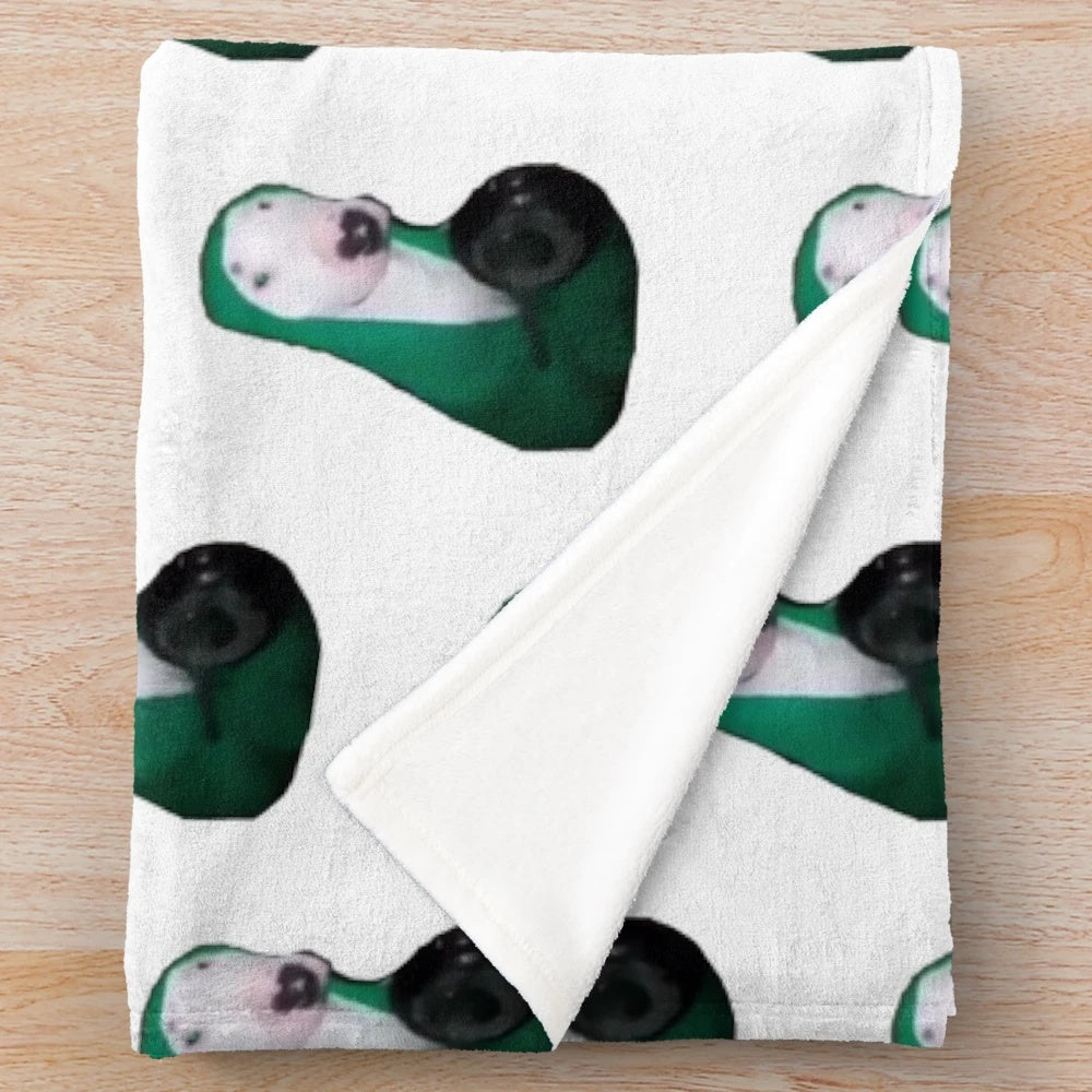 Green Walter dog hitting pan meme design on a plush blanket