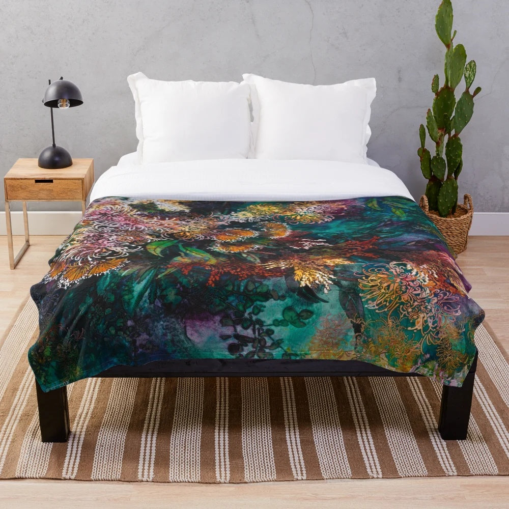 Grevillea inspired plush blanket with Australian native flowers