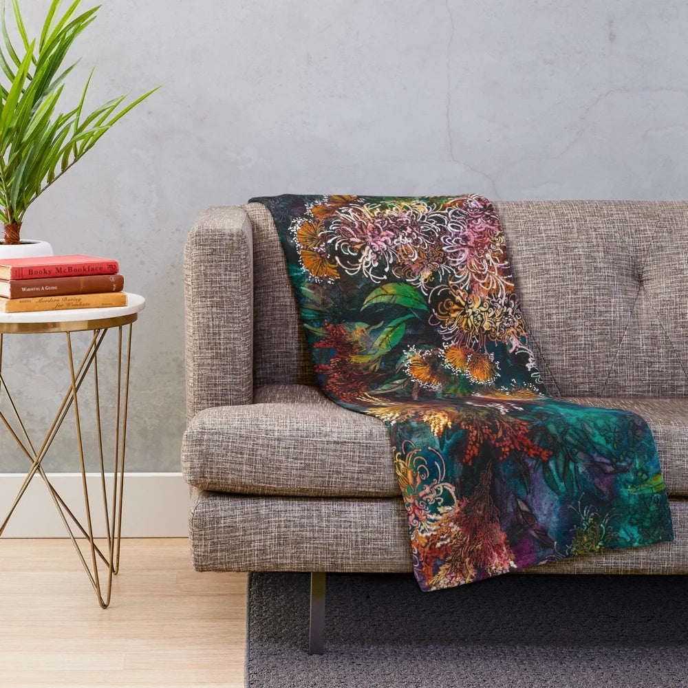 Grevillea inspired plush blanket with Australian native flowers