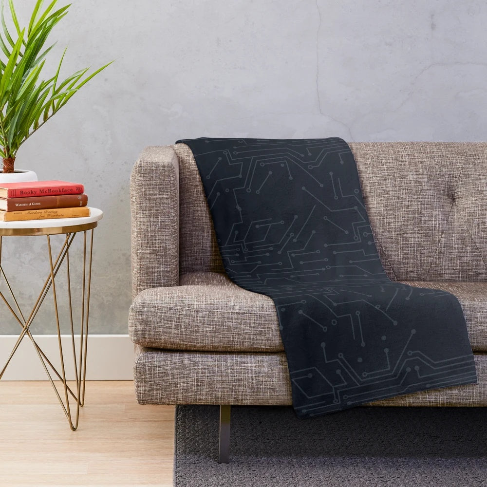 Grey motherboard circuit pattern plush blanket