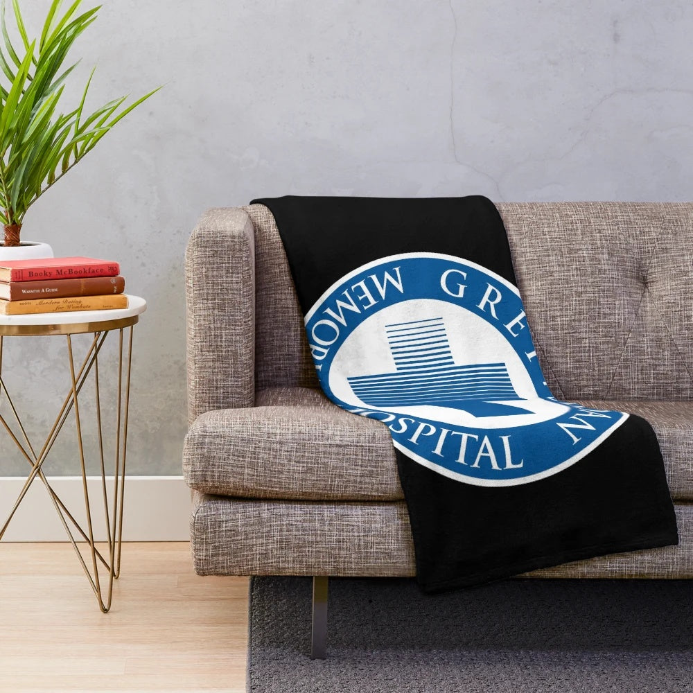 Grey Sloan Memorial Hospital inspired plush blanket featuring characters from the TV series Grey's Anatomy