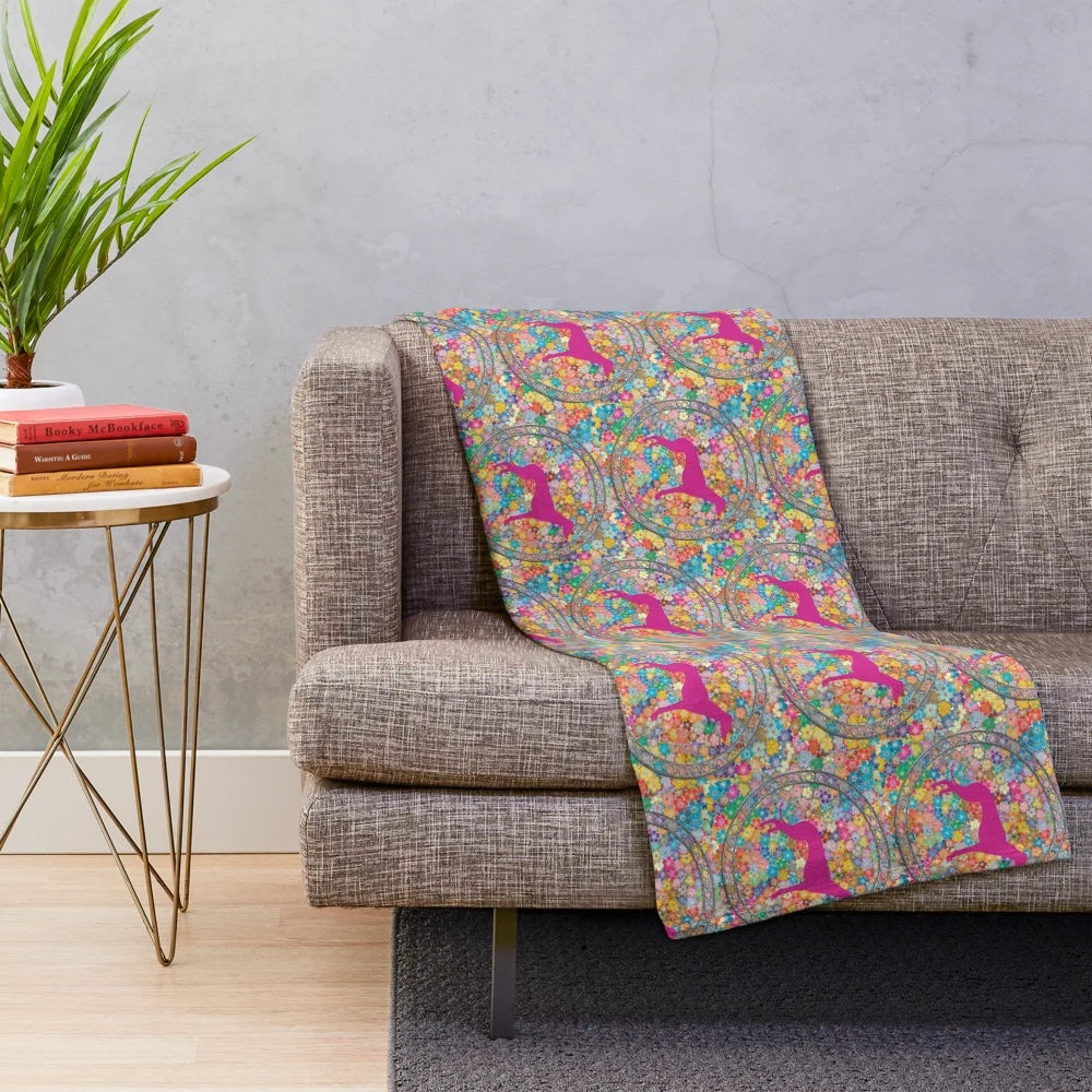 Greyhound & Floral Abstract Plush Blanket