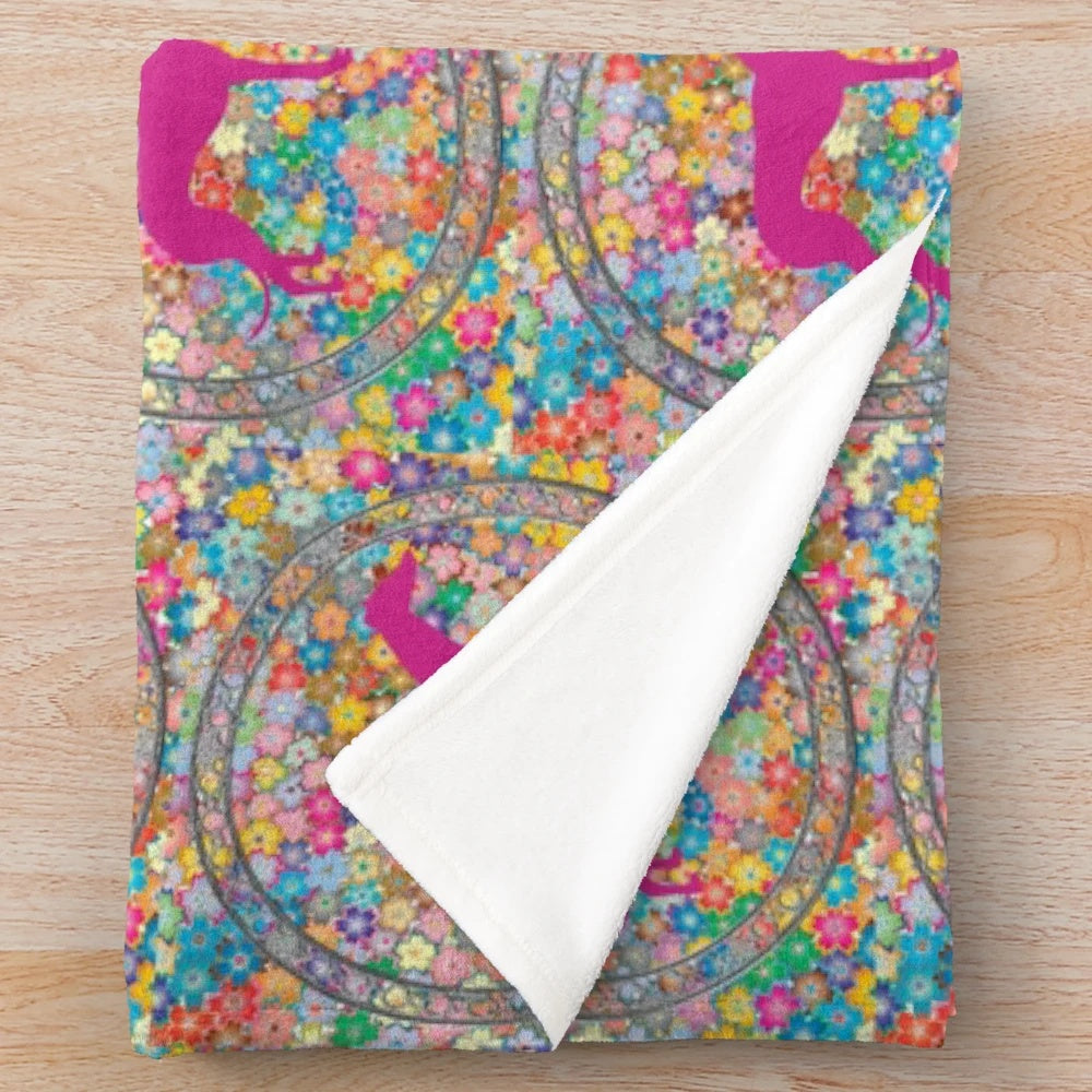 Greyhound & Floral Abstract Plush Blanket