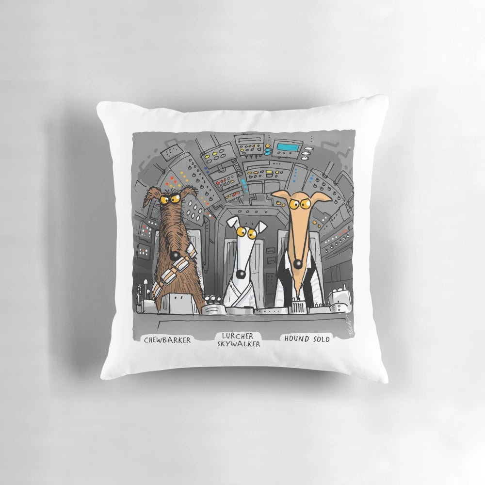 Greyhound inspired cartoon pillow with dog design