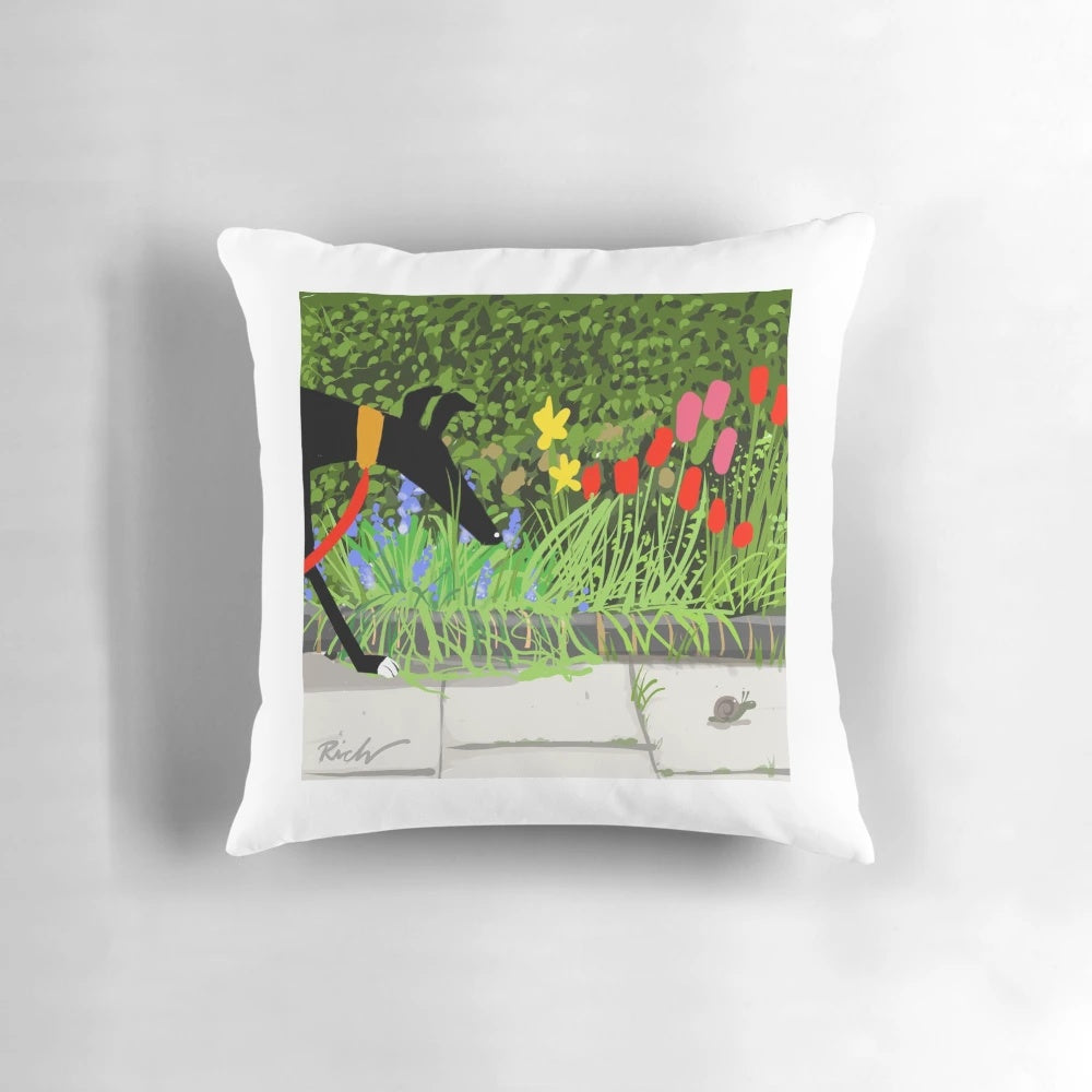 Greyhound pillow with a beautiful floral and nature-inspired design
