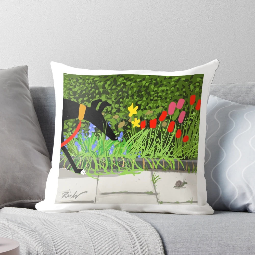 Greyhound pillow with a beautiful floral and nature-inspired design