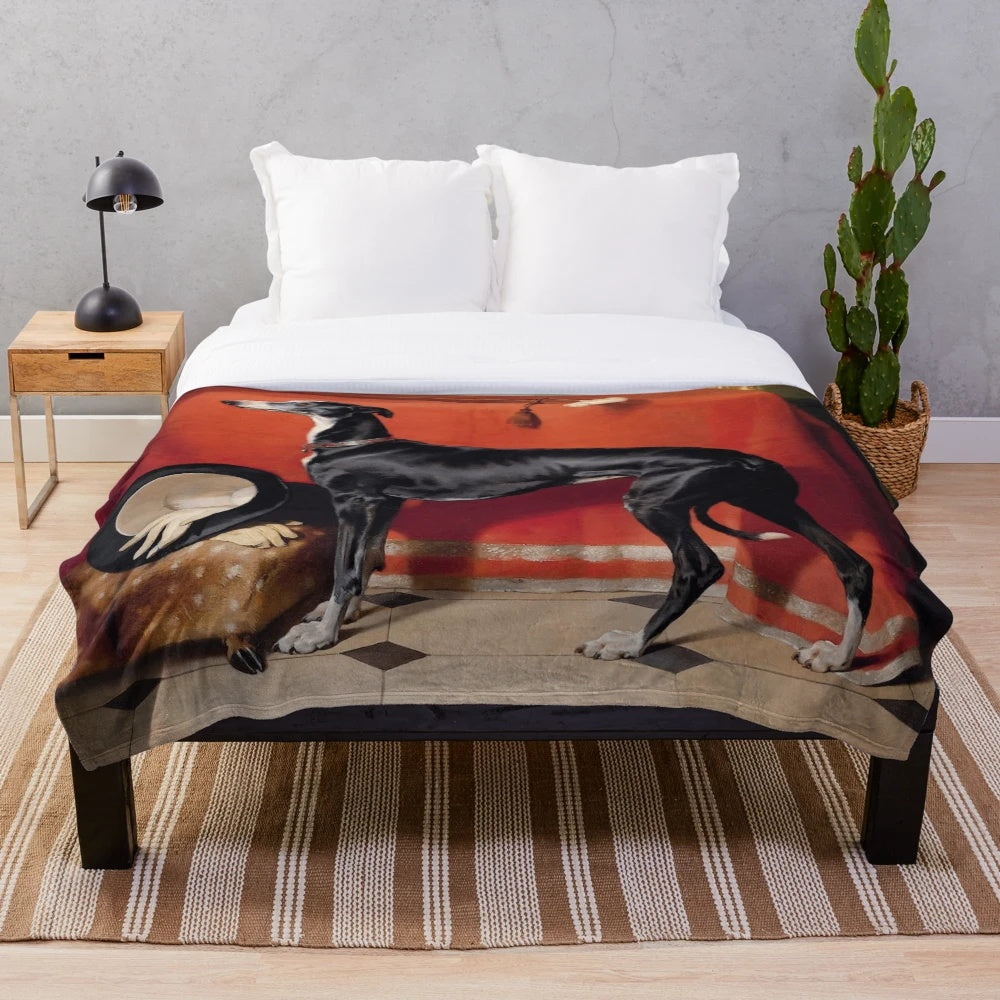 Greyhound plush blanket featuring the sighthound breed