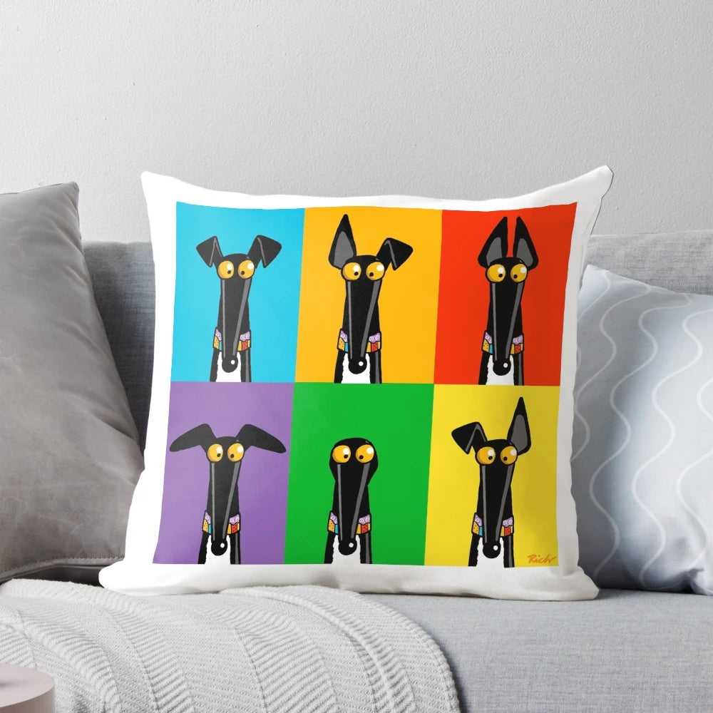 Colorful greyhound dog cartoon design throw pillow