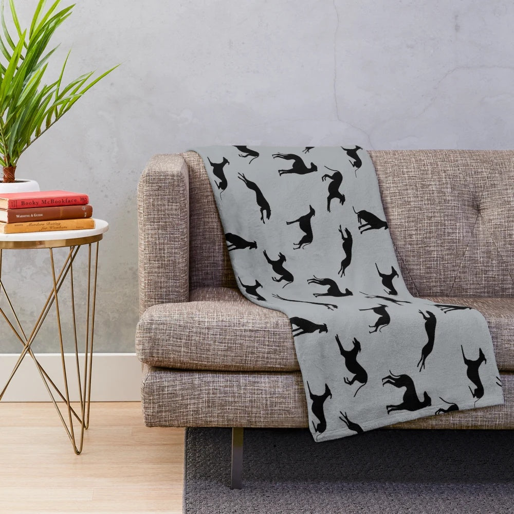 Greyhound Silhouette Plush Blanket with Sighthound Breeds