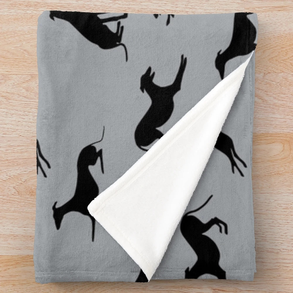 Greyhound Silhouette Plush Blanket with Sighthound Breeds
