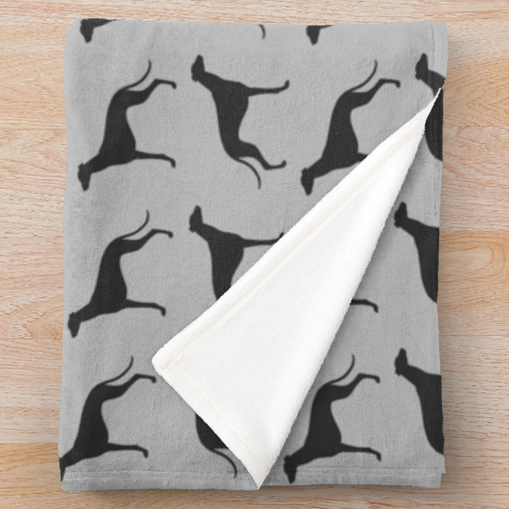 Greyhound silhouette plush blanket featuring the elegant profile of a hound dog