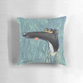 Greyhound Van Gogh inspired throw pillow with cartoon dog design