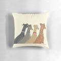 Four greyhounds or lurchers looking out of a window, a whimsical dog art design by Jane Wren.