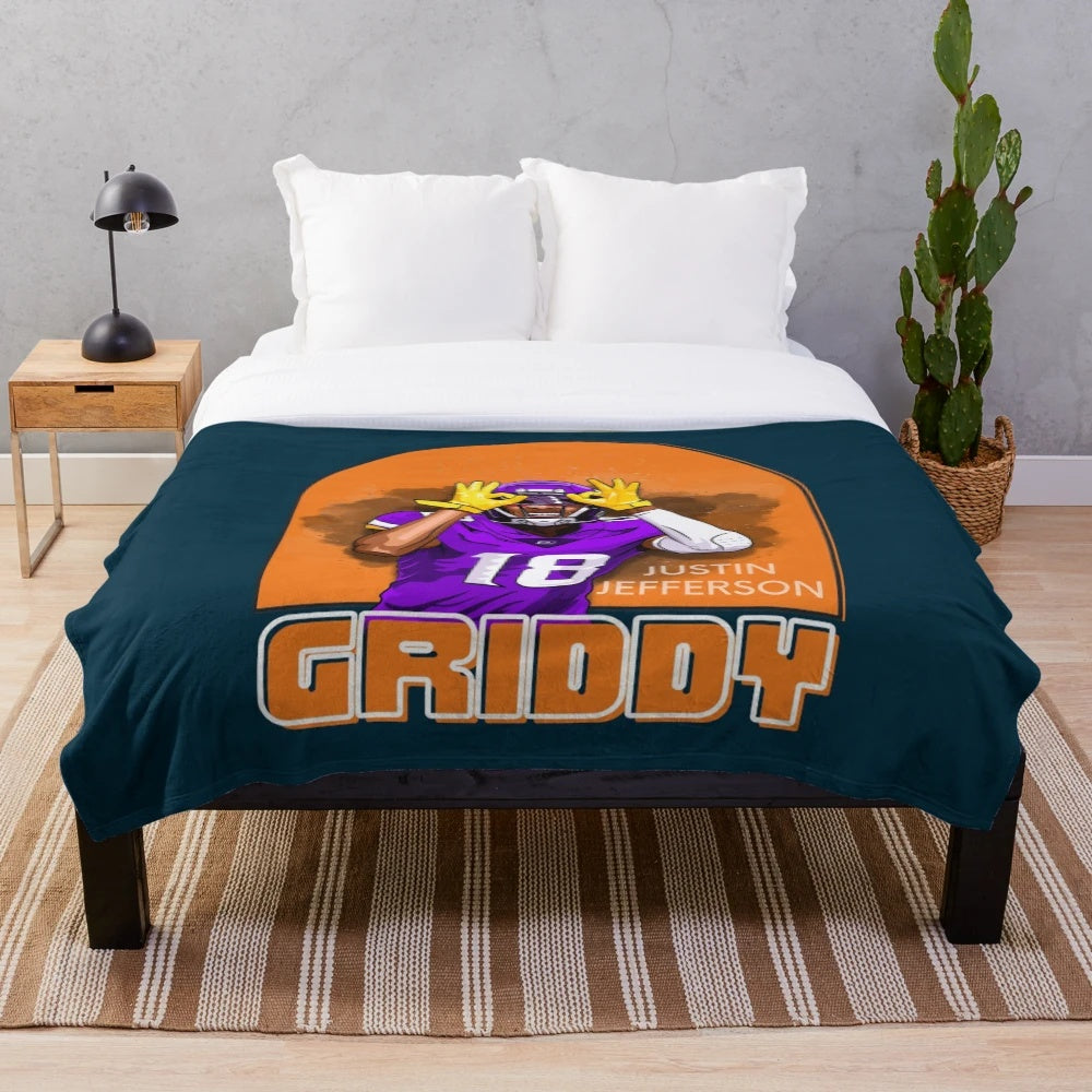 Plush blanket featuring a griddy dance design, perfect for Justin Jefferson and Minnesota Vikings fans