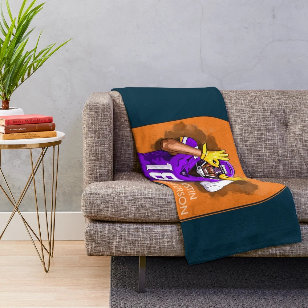 Plush blanket featuring a griddy dance design, perfect for Justin Jefferson and Minnesota Vikings fans