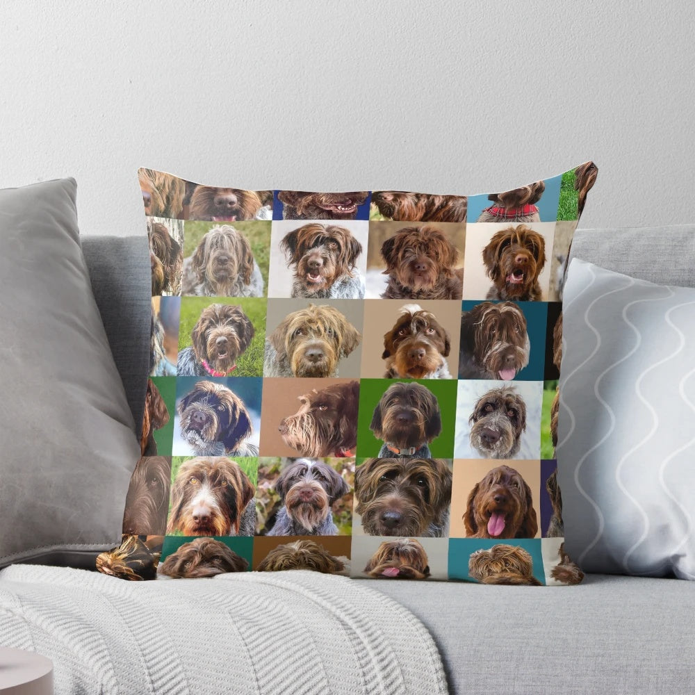 A special edition Griff puzzle-inspired dog portrait pillow.