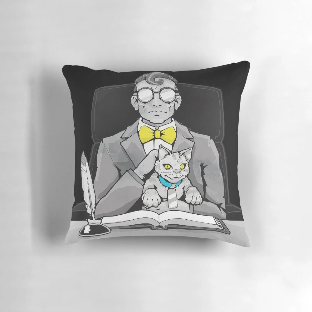 Grim Reaper "Death and Taxes" Indie Game Pillow featuring a skull and crossbones design