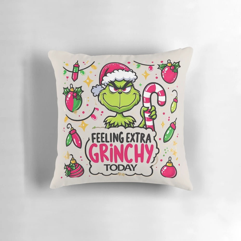 Grinch Christmas pillow with plush, soft fabric