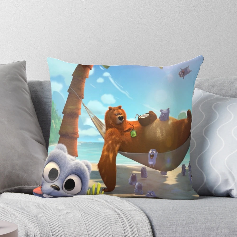 Grizzy and the Lemmings holiday-themed throw pillow featuring the popular cartoon characters