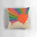 Vibrant 70s-inspired psychedelic rainbow sun pillow