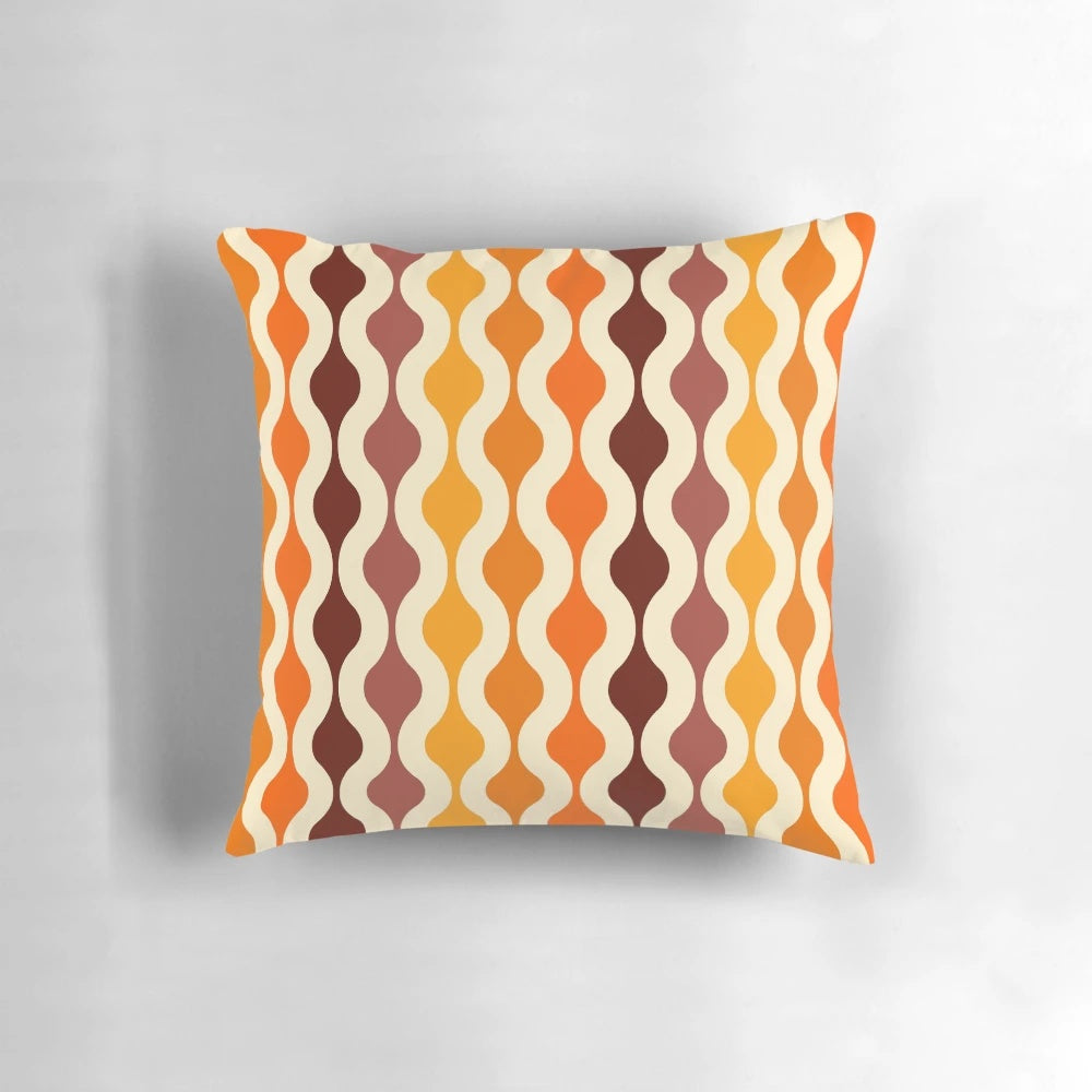 Vibrant 70s groovy pattern throw pillow in retro abstract design