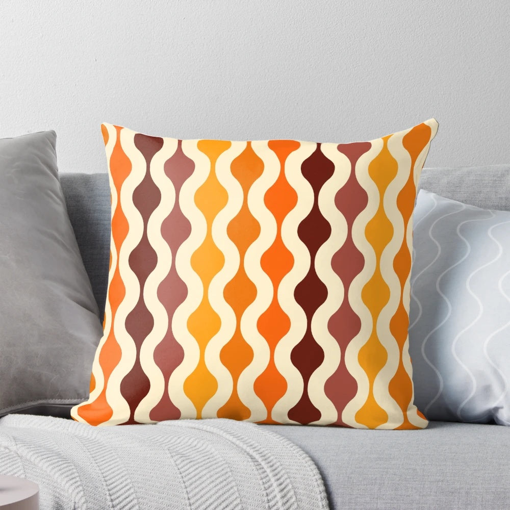 Vibrant 70s groovy pattern throw pillow in retro abstract design