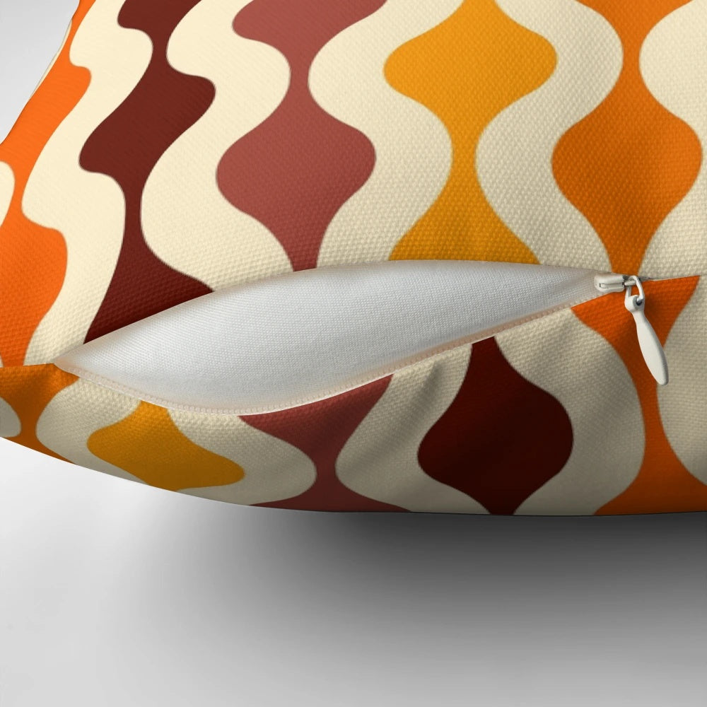 Vibrant 70s groovy pattern throw pillow in retro abstract design