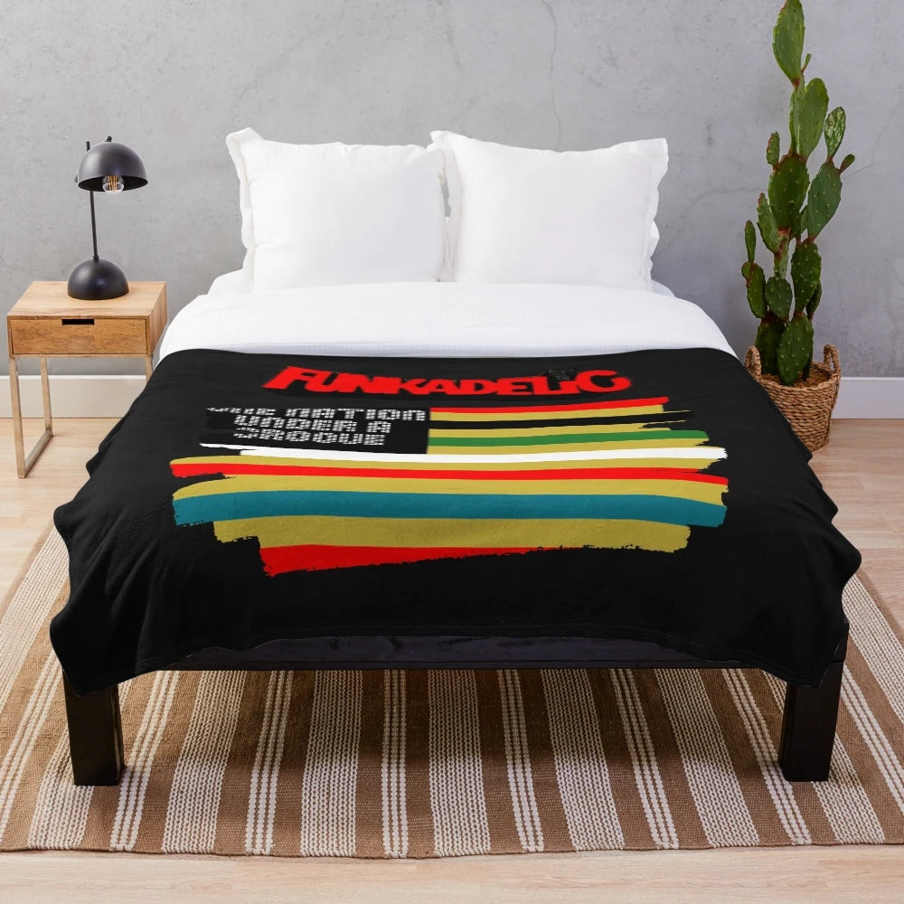Colorful psychedelic plush blanket with funk music inspired art
