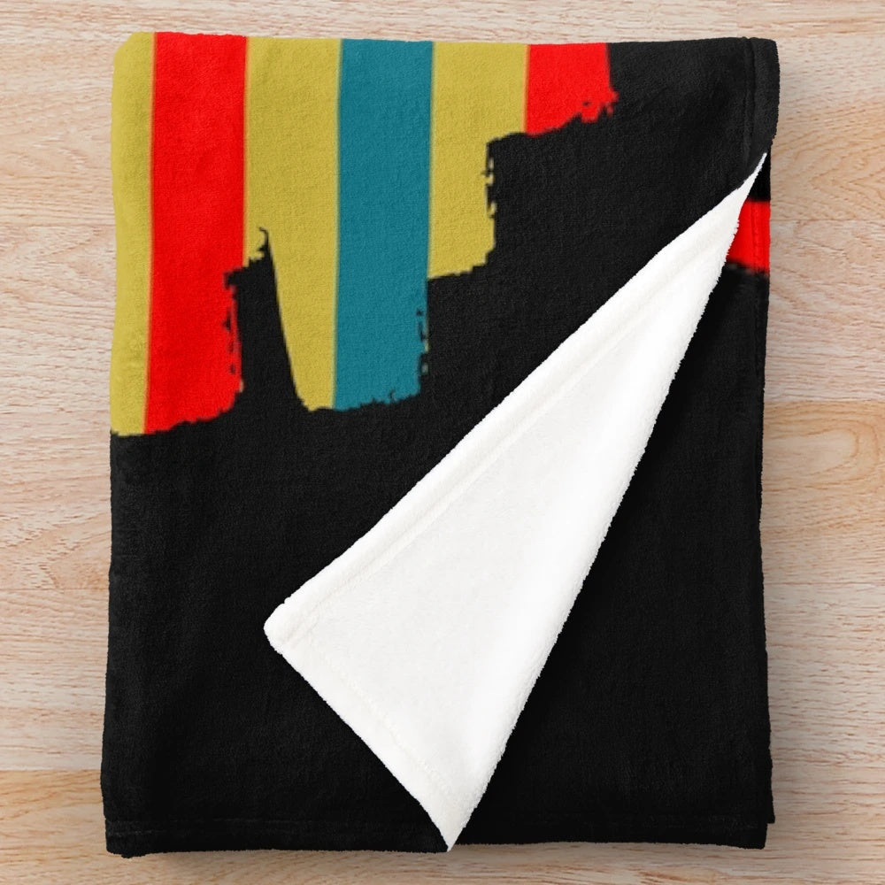 Colorful psychedelic plush blanket with funk music inspired art