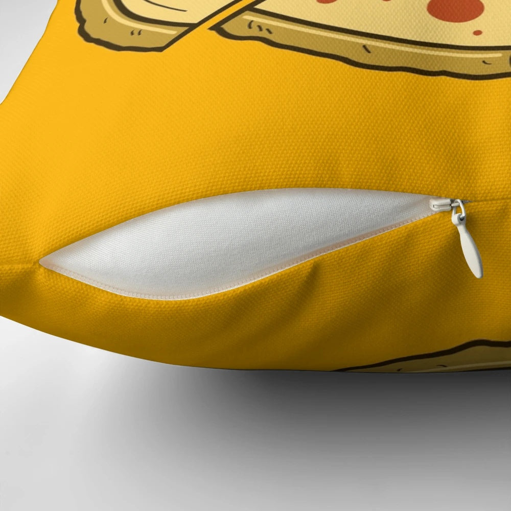A stylish and eye-catching pizza-themed vinyl record pillow, perfect for music and food enthusiasts.