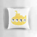 Vibrant yellow submarine pillow with psychedelic pop art design inspired by the iconic Beatles song.